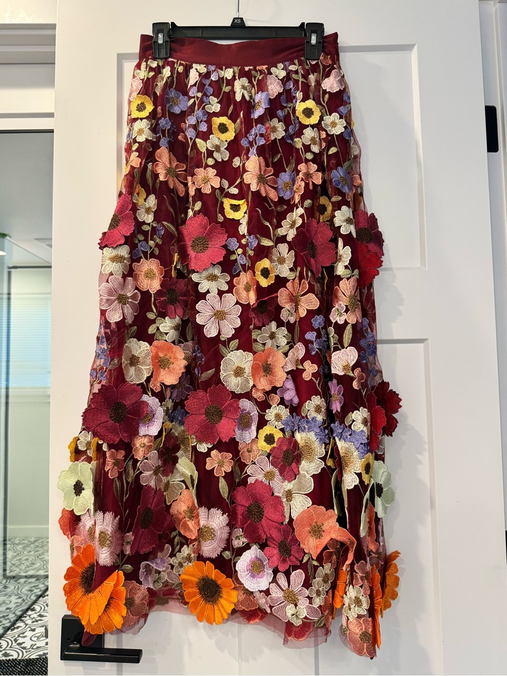 Sugar Thrillz Burgundy Floral Embroidered Maxi Skirt
